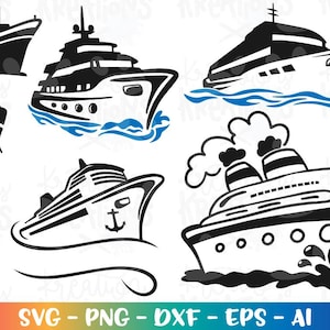 Kreuzfahrt Schiff Clipart Bundle svg Kreuzfahrtschiff Kreuzfahrtschiff yacht Boot print Aufkleber Eisen auf Shirt Schnittdateien Cricut Silhouette Download Vektor png