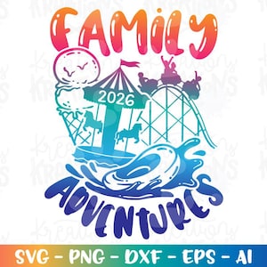 Family Adventure SVG Water Tube Theme Park Rollercoaster Rides Ice cream Carousel svg print iron on cut files Cricut Silhouette Download png