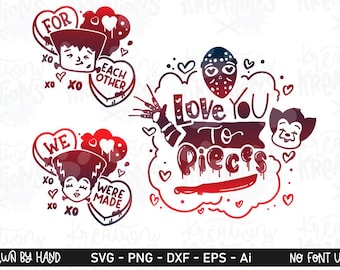Te amo hasta pedazos svg Horror En el día de San Valentín Aterrador Halloween divertido diseño para niños imprimir planchar cortar archivo Cricut Descargar vector png
