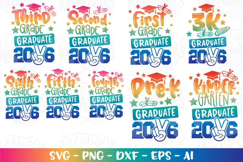 Graduation Bundle Pack Peace Sign SVG PNG 3K Pre-k Kindergarten 1st ...