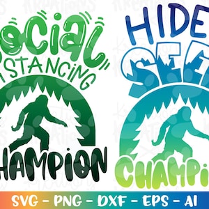 Campeón del escondite svg Bigfoot Yeti acampando en el bosque impresión divertida plancha sobre archivos de corte de color silueta cricut cameo descargar vector png