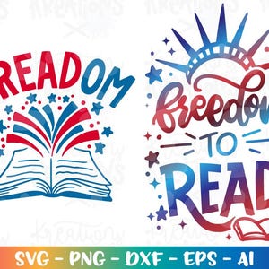 Liberté de lire svg 4 juillet fREADom Reading Liberty Patriotic USA fille idée cadeau professeur coupe fichier Cricut Silhouette téléchargement vecteur png