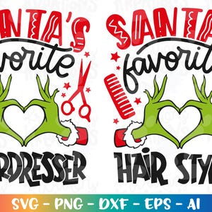 Weihnachten Friseur Haar Stylist SVG Santa's Lieblings Haar Stylist Eisen auf druckbare Cut Datei Cricut Silhouette Download Vektor dxf Png