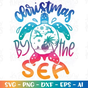 Weihnachten am Meer SVG Meeresschildkröte Urlaub Strand Boot See druckbare Eisen auf Schnittdatei Cricut Silhouette Download Vektor png Sublimation