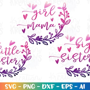 Krans zusje SVG krans grote zus svg meisje mama print opstrijkbare gesneden bestanden Cricut silhouet downloaden vector SVG png dxf sublimatie