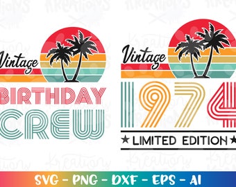 Birthday 1974 Beach Vintage svg Custom Vintage birthday Summer digital download sublimation color print iron on cut file silhouette cricut