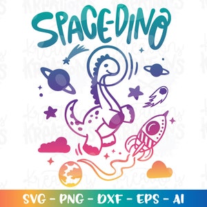Space Dino svg Super Cute Dinosaur Rocket Blast Astronaut helmet print iron on cut files Cricut Silhouette Instant Download vector png dxf