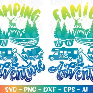 Acampamento de aventura em família SVG personalizável Família 2025 RV S'more camisa adulta infantil impressão ferro em arquivo de corte Cricut Silhueta download vetor