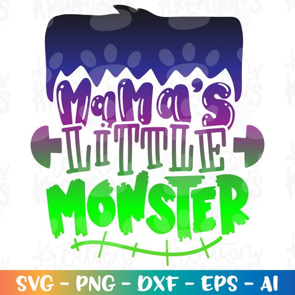 Halloween SVG cute frankenstein Mama's Little Monster print iron on cut file Cricut Silhouette  Instant Download vector png eps dxf