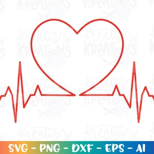 Love Heart hartslag svg hartslag Valentijnsdag verpleegkundige gesneden bestand liefde hartslag svg Cricut Silhouette Cameo downloaden Vector dxf, png