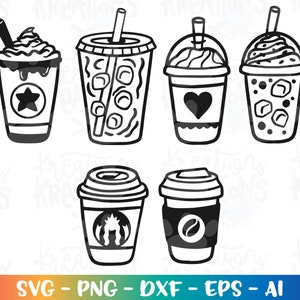 Iced Coffee Clipart svg Cute Summer Iced mocha latte Tea print iron on color cut file silhouette cricut studio Download png dxf Sublimation