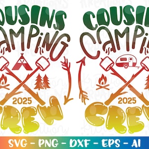 Tripulación de campamento de primos SVG Camisa para niños de campamento familiar de primos, calcomanía para planchar, archivo de corte, silueta Cricut, vector png, eps, dxf