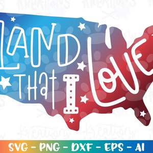 Terre que j'aime svg 4 juillet svg dessinés à la main lettrage sticker impression svg coupe fichiers silhouette cricut téléchargement immédiat svg eps png dxf