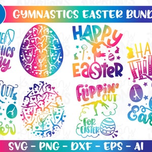 Gymnastik Ostern Bundle SVG Frohe Ostern Flip Flippin' Tumble Ei Bunny Druck Aufbügeln Farbe Schnittdatei Cricut Silhouette Download Sublimation