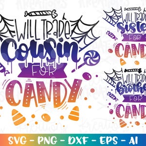 Bruder Schwester Familie Halloween Süßigkeit Druck Eisen auf Schnitt Dateien Silhouette Cricut Cameo Download Vektor PNG
