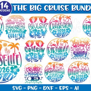 The Big CRUISE SHIP BUNDLE svg cruisin' cruise shirt print  color decal cut file silhouette cricut cameo download vector png Sublimation
