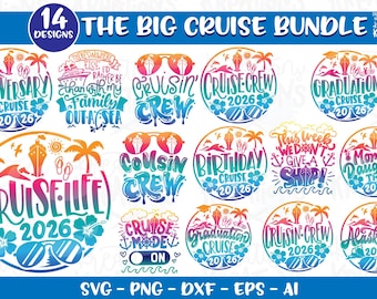 The Big CRUISE SHIP BUNDLE svg cruisin' cruise shirt print  color decal cut file silhouette cricut cameo download vector png Sublimation