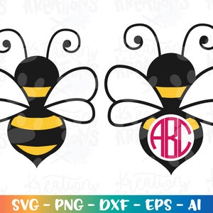 May include: Two black and yellow bee illustrations. One bee has a circle with the letters ABC inside. Both bees have black antennae and wings.