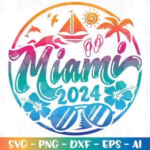 Miami svg Summer Beach emblem 2024 Miami spring break print iron on color cut file silhouette cricut cameo instant download vector png