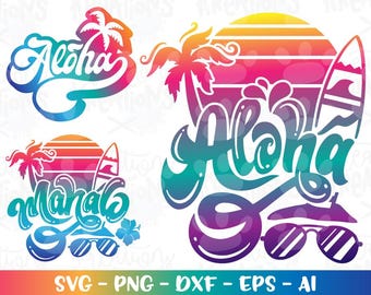 Aloha Mahalo SVG Beach quote svg Beach Life family Hawaii surf palm trees print decal shirt design Cut Files Cricut Vector SVG dxf Png EPS