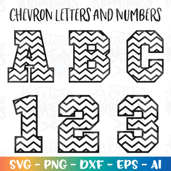 Chevron police Alphabet svg lettres en zigzag et chiffres SVG coupe fichiers de coupe Cricut Silhouette téléchargement immédiat vecteur svg png eps dxf