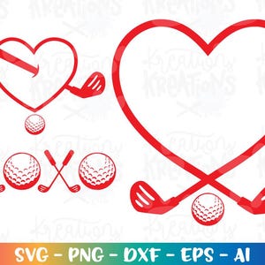 GOLF Heart shapes SVG Golf heart love arrow cute Valentine's day print iron on color Cut Files Cricut Cameo Download  png Sublimation