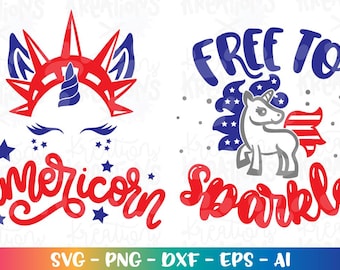 Free to Sparkle SVG Unicorn Americorn cute kids 4th of july svg USA printable iron on cut file silhouette cricut studio download eps png dxf