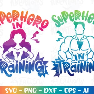Superheld in opleiding SVG meisje jongen superheld schattig opstrijkbare print gesneden bestanden Cricut silhouet downloaden vector SVG png dxf sublimatie kleur