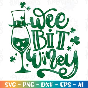 May include: Green graphic design with a glass of wine and the text "Wee Bit Winey".