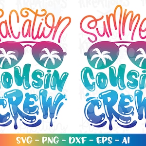 Summer Cousin Crew svg palmeiras svg Óculos de sol de praia impressão de decalque ferro em arquivo cortado Silhueta Cricut Baixar vetor SVG png eps dxf