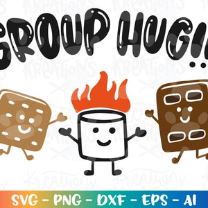 Abbraccio di gruppo!!! Campeggio S'more Fun SVG Marshmallows Divertimento estivo per bambini decalcomania stampa stirare file di taglio Cricut Silhouette Scarica vettore SVG png dxf
