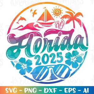 Florida svg Sommer Strand Emblem 2025 Florida Spring Break Druck Aufbügler Farbschnittdatei Silhouette Cricut Kamee Sofort Download Vektor png