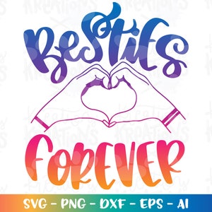 Meilleurs amis pour toujours, meilleurs amis, mains, signe coeur, geste, amour uni, ensemble, mignon, conception, girl, impression, fer, couper, fichier, téléchargement, vecteur, png