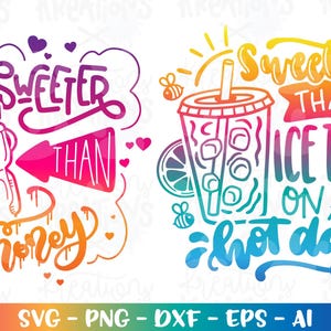 Süßer als Honig Sommer Eistee Zitat Druck Eisen auf Farbe Schnittdatei Silhouette Cricut Studio Download