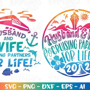 Marido y mujer Compañeros de crucero de por vida Svg Esposa Marido Crucero barco impresión plancha sobre archivos de corte Cricut Descarga Sublimación color