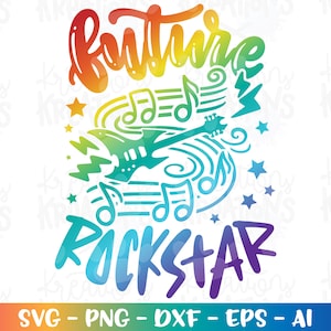 Toekomstige Rockstar svg muzikant elektrische gitaar zanger schattige kinderen jongen meisje afdrukken opstrijkbare gesneden bestand Cricut silhouet Download vector sublimatie
