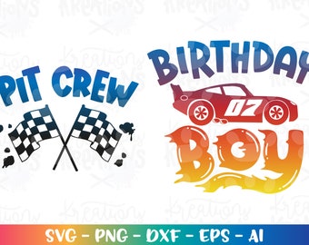Birthday Boy svg SEVEN 7 years old Race car Pit Crew theme birthday celebration print iron on cut file Cricut Download vector sublimation