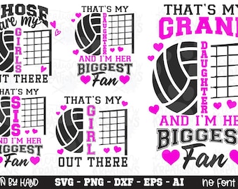 Split Volleyball and Net / Bundle SVG I'm her biggest fan Grandma granddaughter sis daughter family print cut file Cricut Download png dxf