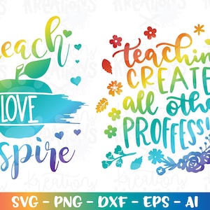 Lehrer Zitate SVG-Unterricht schafft alle anderen Berufe SVG Lehren inspirieren Liebe Lehrer Sprüche Design Schnittdateien Cricut Download png dxf