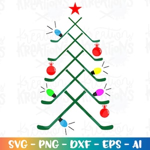 Hockey kerstboom SVG kerst svg print sticker opstrijkbare svg gesneden bestanden Cricut Silhouette studio Instant Download vector SVG pn eps dxf