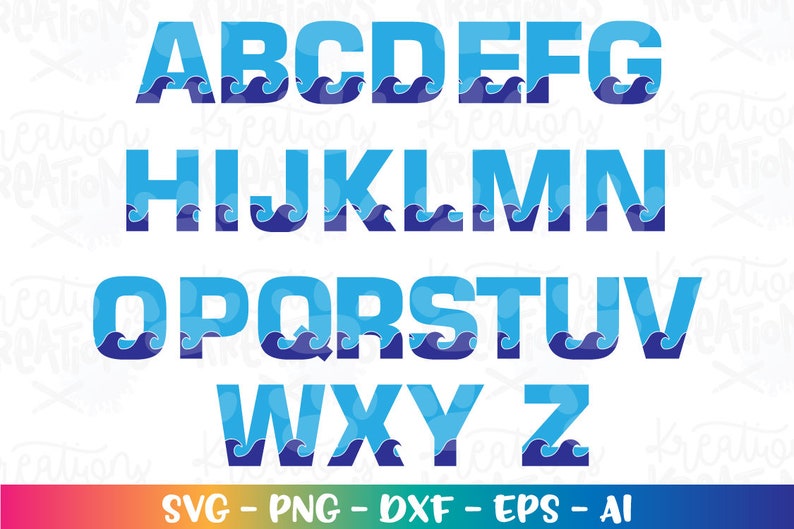 Waves Beach font Alphabet svg Font letters and numbers SVG cut cutting files Cricut Silhouette Instant Download vector svg png eps dxf image 3