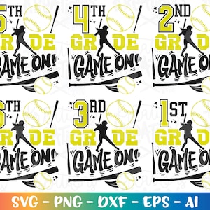 Pacote de volta às aulas SVG Jogo de softball! 1ª a 6ª série Pré-escola Jardim de Infância Primeiro dia de aula menina fofa feminina cor cortada arquivo download vetor