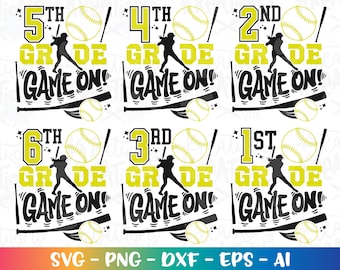 Back to school Bundle SVG Softball Game On! 1st - 6th grade Prek Kinder First Day of School girl cute girly color cut file download vector