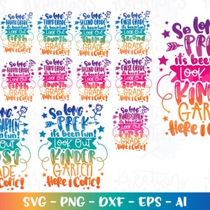 Graduation bundle pack svg Pre-K Kindergarten 1st - 6th grade svg print iron on Back to school color cut file Cricut Silhouete Download