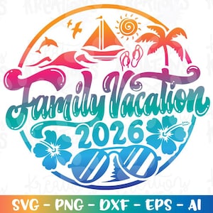 Familj svg sommar strandsemester 2026 familj vårlov tryck stryk-på färg klippfil silhuett Cricut cameo direktnedladdning vektor png