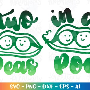 Twee erwten in een pod SVG pasgeboren familie afdrukbare tweeling bijpassende opstrijkbare gesneden bestanden Cricut silhouet Download vector sublimatie png dxf