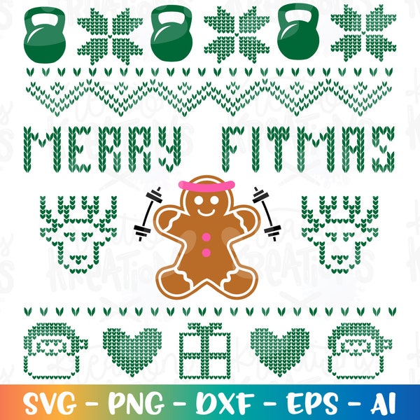 Merry Fitmas SVG Fitness Gingerbread Christmas Fitness Ugly sweater iron on printable Cut Files Cricut Silhouette Digital Vector SVG dxf Png