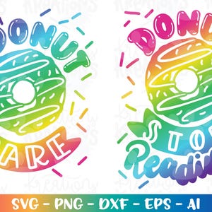 Donut Stop Reading SVG I Donut Pflege Liebe Bücher lesen lustige Zitate süße Streusel geschnitten Datei Cricut Silhouette Download Vektor Sublimation