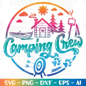 Tripulación de campamento SVG Amigos de la familia Campamento Camping S'more calcomanía de camiseta para niños adultos impresión de planchado archivo de corte Cricut Silueta descarga vector