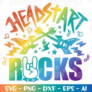 Headstart ROCKS SVG Back to School svg Rock n Roll Sterne E-Gitarre Design Kinder Druck Eisen auf Schnitt Datei Download Vektor PNG Sublimation